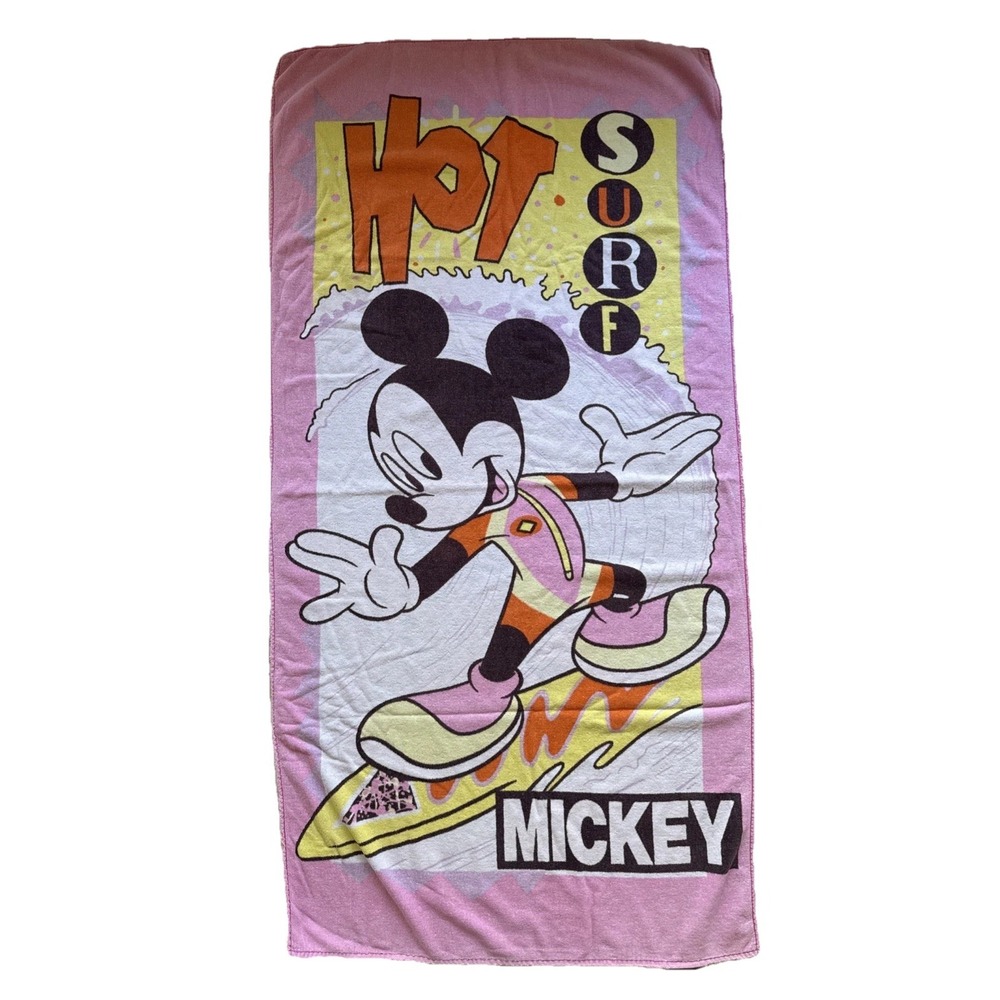 VTG Disney Mickey Mouse Skate Time Beach Towel Hot Surf 90s Franco 55x28"‎